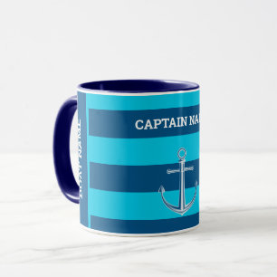 Nautical Customise Boat Name Anchor Navy Blue Mug