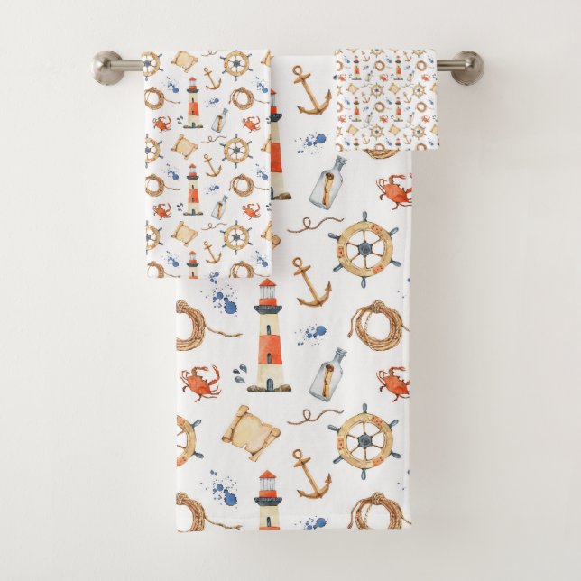 Nautical Customised Name Navy Blue Bath Towel Set (Insitu)