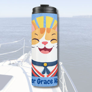 Nautical Cute Cat Gifts for Boat Owners Sailors Thermal Tumbler
