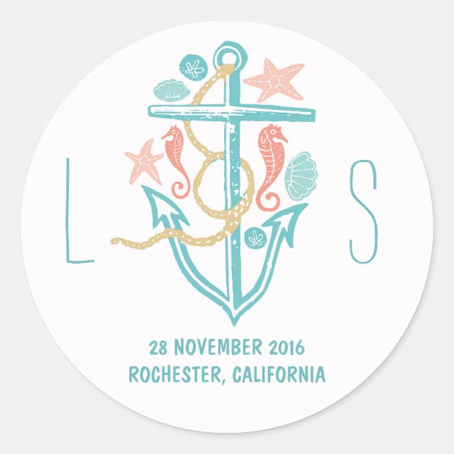 nautical cute modern wedding stickers (Front)