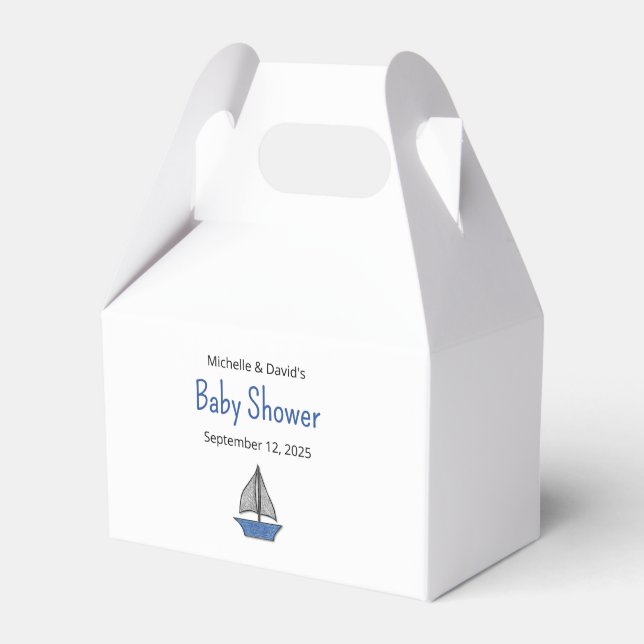 Nautical Cute Sailboat Boy Couples Baby Shower Favour Box (Front Side)