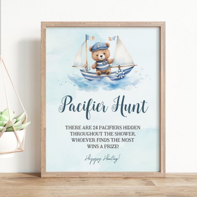 Nautical Cute Sailor Teddy Bear Pacifier Hunt Game Poster (Creator Uploaded)