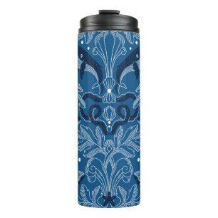 Nautical damask texture with whales, modern vintag thermal tumbler