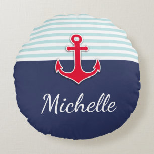 Nautical Dark Blue Personalised Text Design Round Cushion