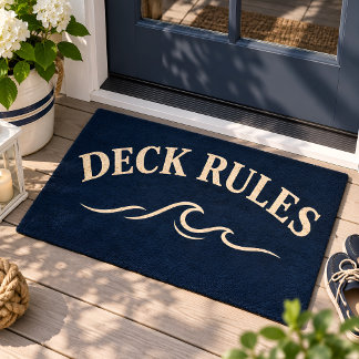 Nautical Deck Rules Navy Blue Coastal Door Mat