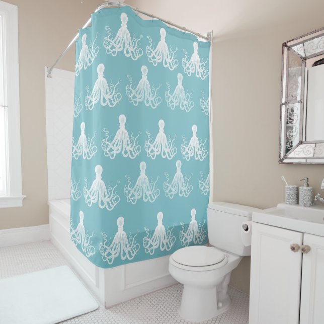Nautical decor - Octopus Pattern Shower Curtain (In Situ)