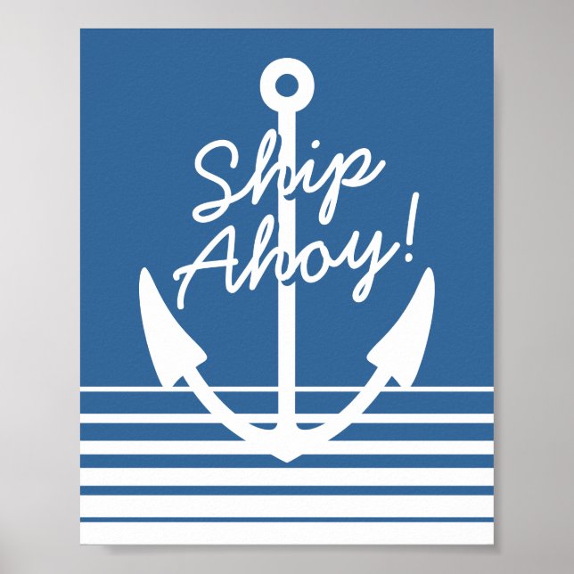 Nautical decor wall poster | Ship Ahoy navy anchor (Front)