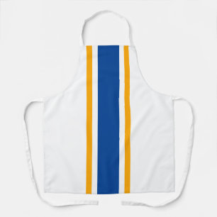 Nautical Deep Blue Yellow Racing Stripes On White Apron