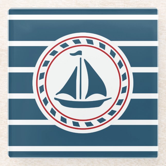 Nautical design glass coaster (Front)