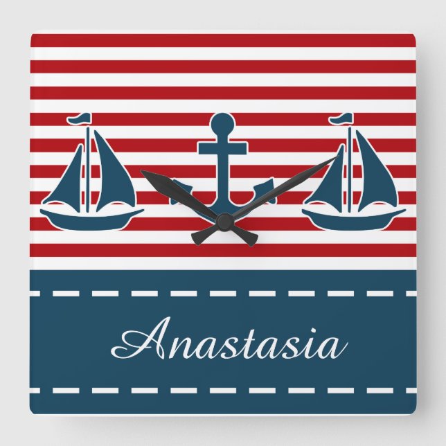 Nautical design square wall clock (Front)