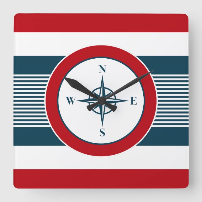 Nautical design square wall clock (Front)