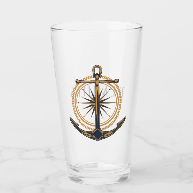 Nautical design with gold compass and anchor glass (Front)