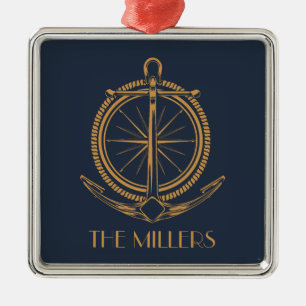 Nautical design with gold compass and anchor metal tree decoration