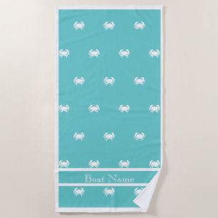 Nautical design with White Crab on Teal Blue Beach Towel