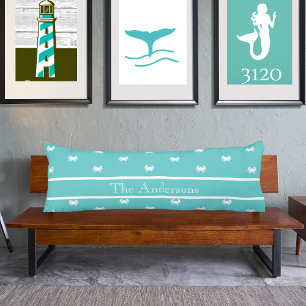 Nautical design with White Crab on Teal Blue  Body Cushion