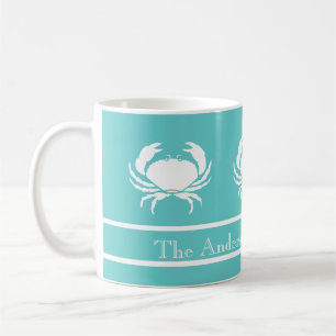 Nautical design with White Crab on Teal Blue Coffee Mug