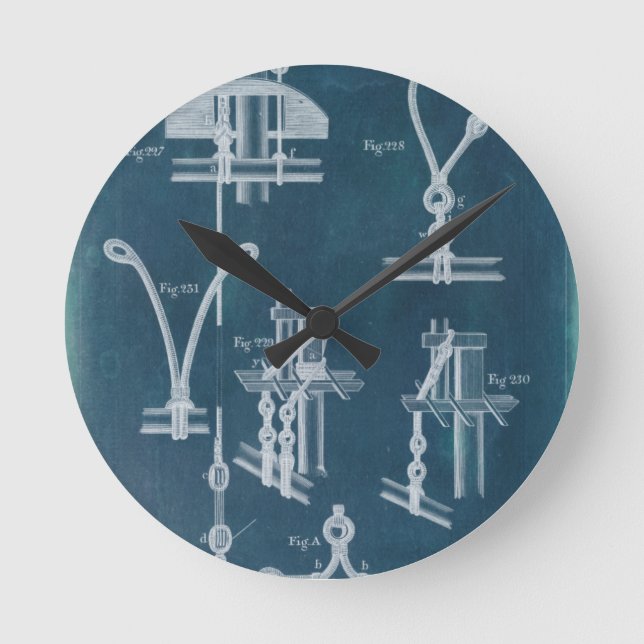 Nautical Detail Blueprint IV Round Clock (Front)