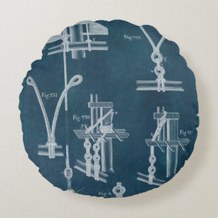 Nautical Detail Blueprint IV Round Cushion