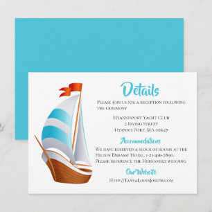 Nautical Details Blue Turquoise Sailboat Wedding Invitation