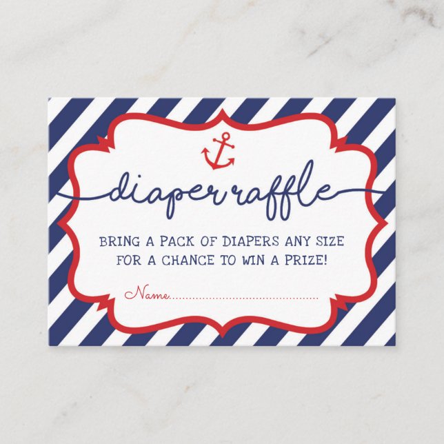Nautical Diaper Raffle Beach Sea Baby Boy Navy Red Enclosure Card (Front)