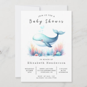 Nautical Digital Whale Baby Shower Invitation