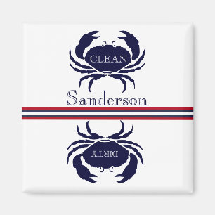 Nautical Dishwasher Clean Red White Blue Crab Magnet