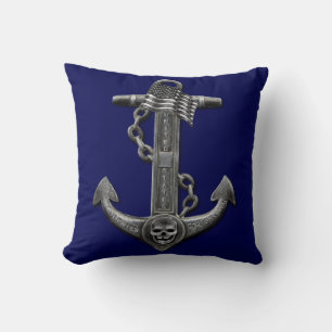 Nautical distressed anchor skull flag  cushion