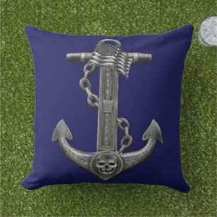 Nautical distressed US anchor skull flag  Cushion