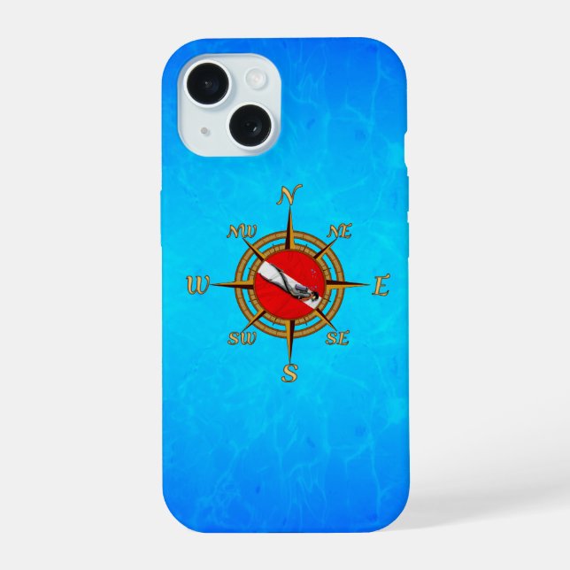 Nautical Dive Compass iPhone 15 Case (Back)