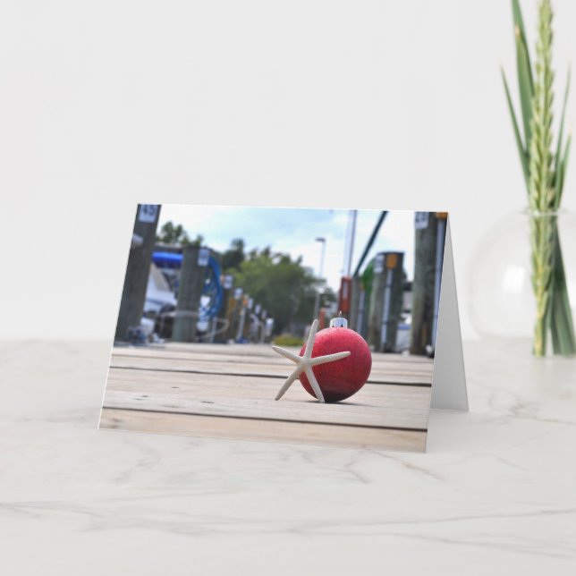 Nautical Dock with Ornaments Holiday Card (Front)