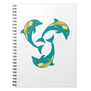 Nautical dolphin aqua blue gold silhouette notebook