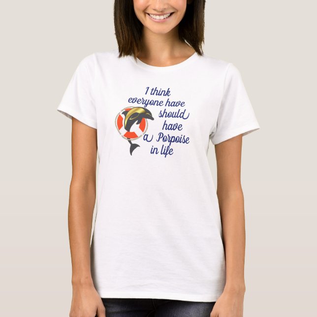 Nautical dolphin jumping through life preserver T-Shirt (Front)