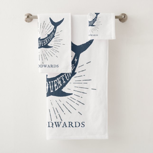Nautical Dolphin Personalised Family Name  Bath Towel Set (Insitu)
