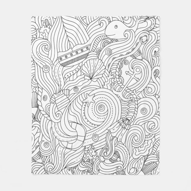 Nautical Doodle Fleece Blanket (Front)