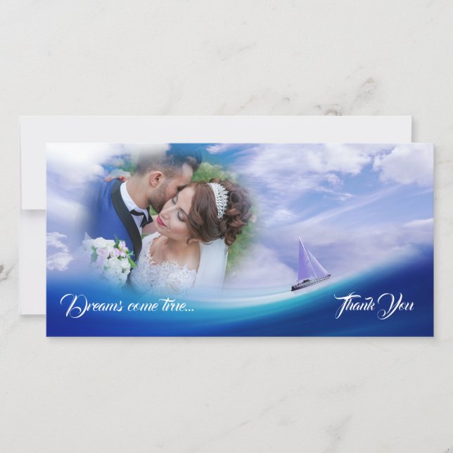 Nautical Dreams Gratitude Deep Blue Sea Wedding Thank You Card (Front)