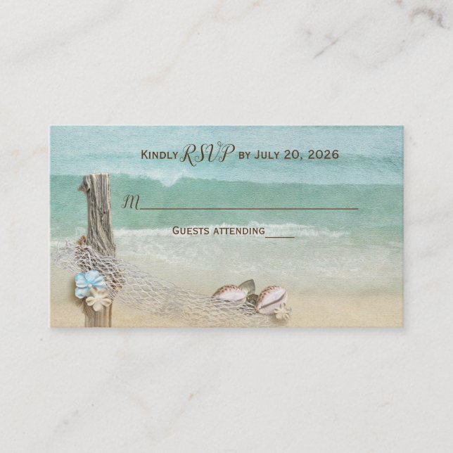 Nautical driftwood beach RSVP wedding Enclosure Card (Front)