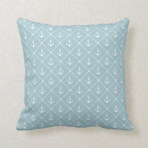Nautical Duck Egg Blue White Ship Anchor Rope Cushion