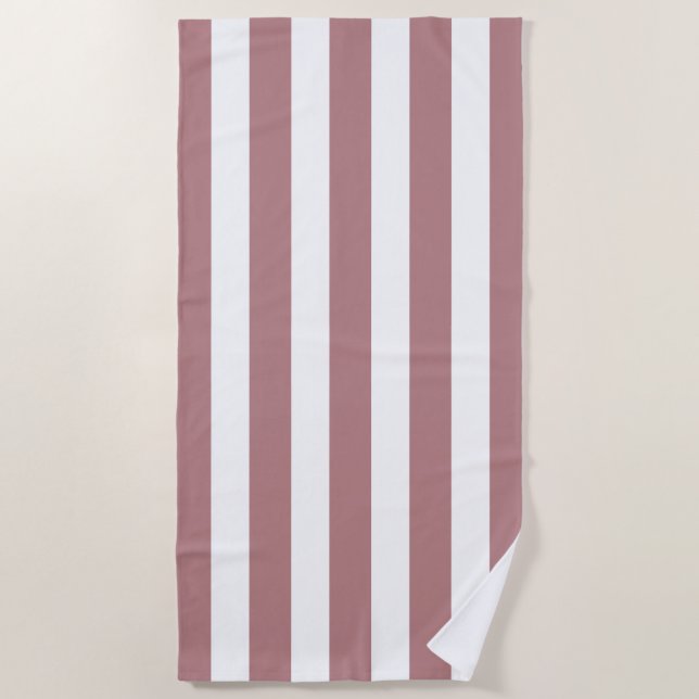Nautical Dusty Pink & White Striped Beach Towel (Front)