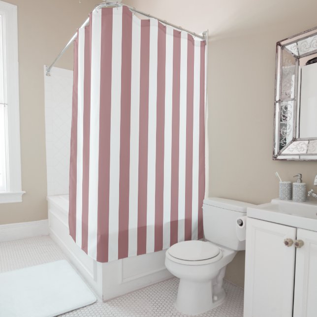 Nautical Dusty Pink & White Striped   Shower Curtain (In Situ)