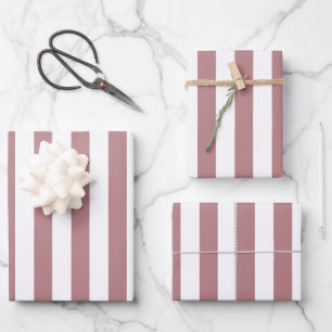 Nautical Dusty Pink & White Striped Wrapping Paper Sheet