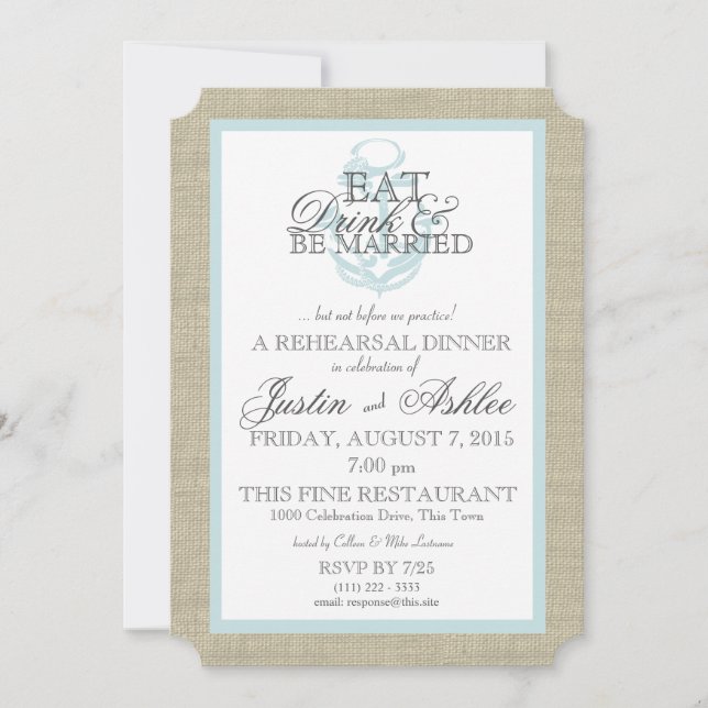 Nautical Eat Drink Married Rehearsal Dinner Invitation (Front)