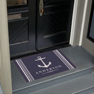 Nautical Elegant White Anchor Personalised Doormat