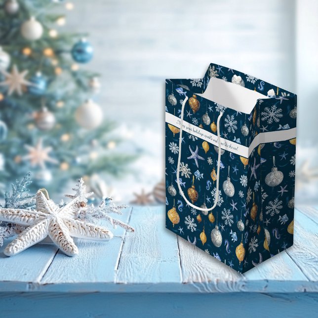 Nautical Elements & Coastal Snowflakes Holiday Medium Gift Bag (Nautical Elements & Coastal Snowflakes Holiday Medium Gift Bag)