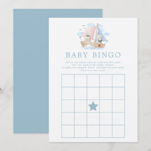Nautical Elephant Bear Boat Baby Shower Bingo Game Invitation