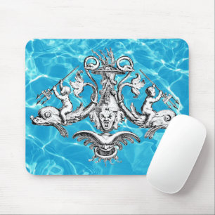 Nautical Emblem with Cherubs and Tridents Mouse Mat