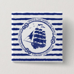 Nautical Emblem With Sailing Ship 15 Cm Square Badge