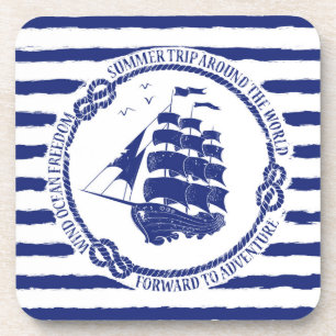 Nautical Emblem With Sailing Ship Coaster