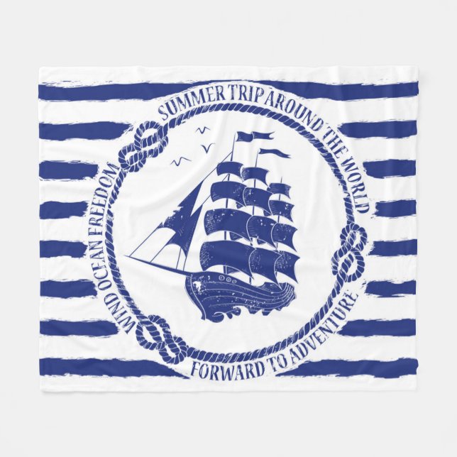 Nautical Emblem With Sailing Ship Fleece Blanket (Front (Horizontal))