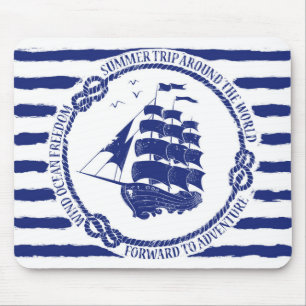 Nautical Emblem With Sailing Ship Mouse Mat