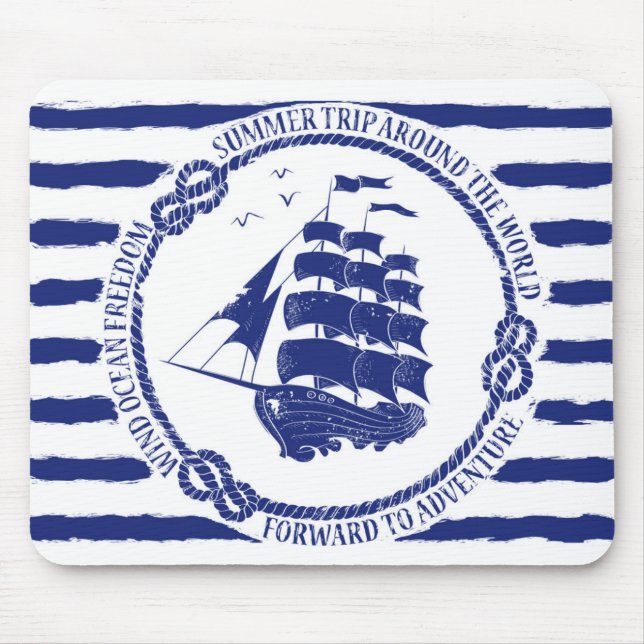 Nautical Emblem With Sailing Ship Mouse Mat (Front)